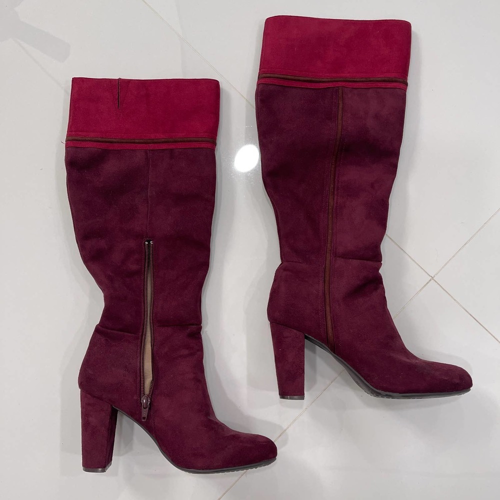Suede Boots Rialto Red Cordelia Patchwork Zipper High Heel Knee High Almond 8M 8